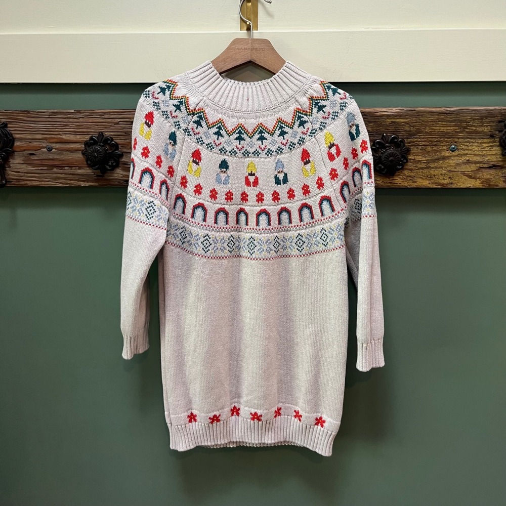 Hanna Andersson Kids Gnome Fair Isle Sweater Dress Oatmeal 120 US 6-7 81152